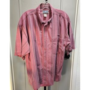Vintage 90s Bugle Boy Direction Mens XL Button Down Shirt Pink Striped Short Sle